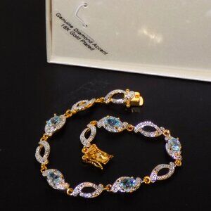 New Genuine Diamond Accent 18K Gold Plated Tennis Bracelet with Blue Gemstones